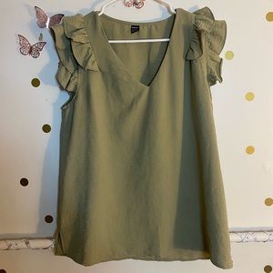 Green ruffle sleeve tank top